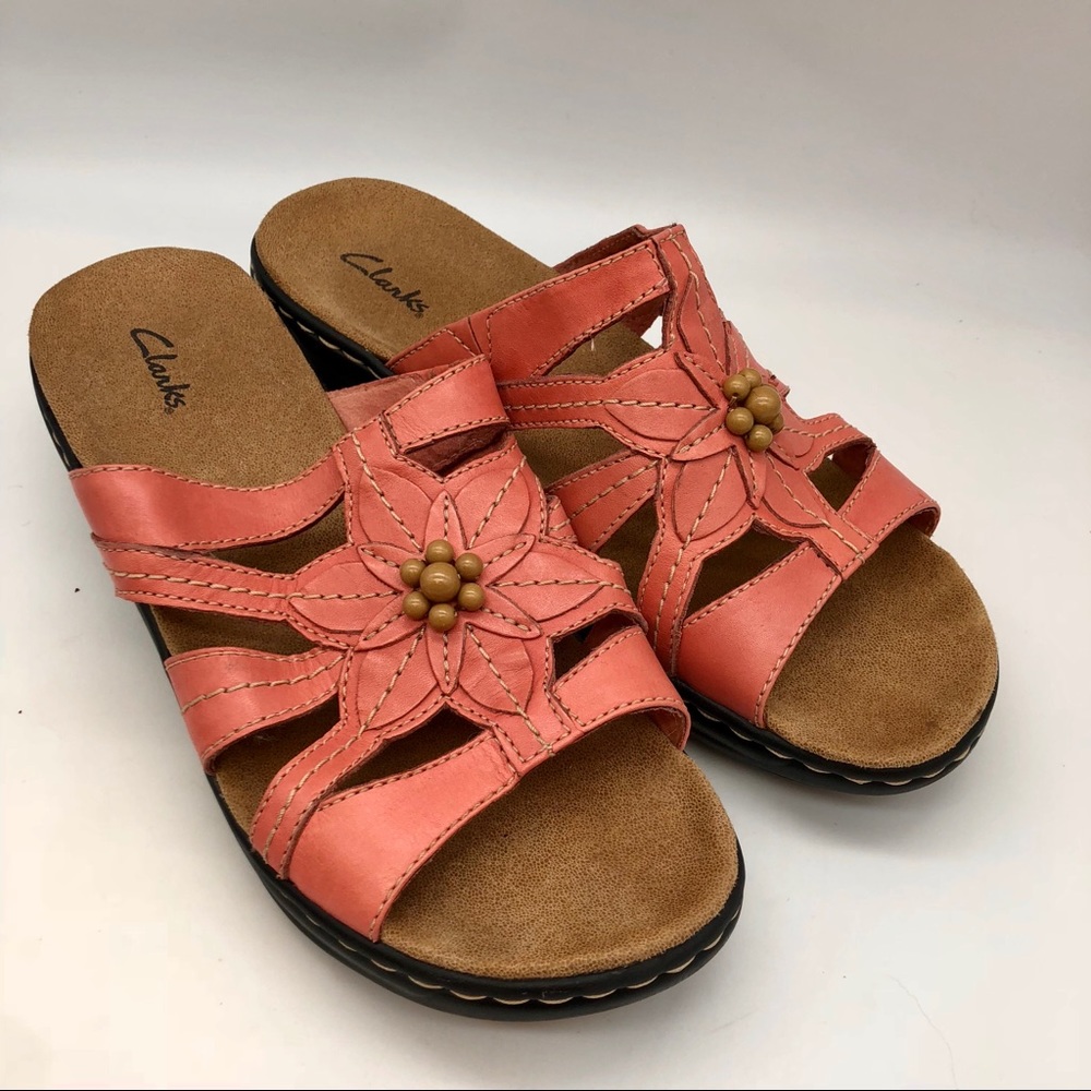 Clark’s peach leather floral sandals